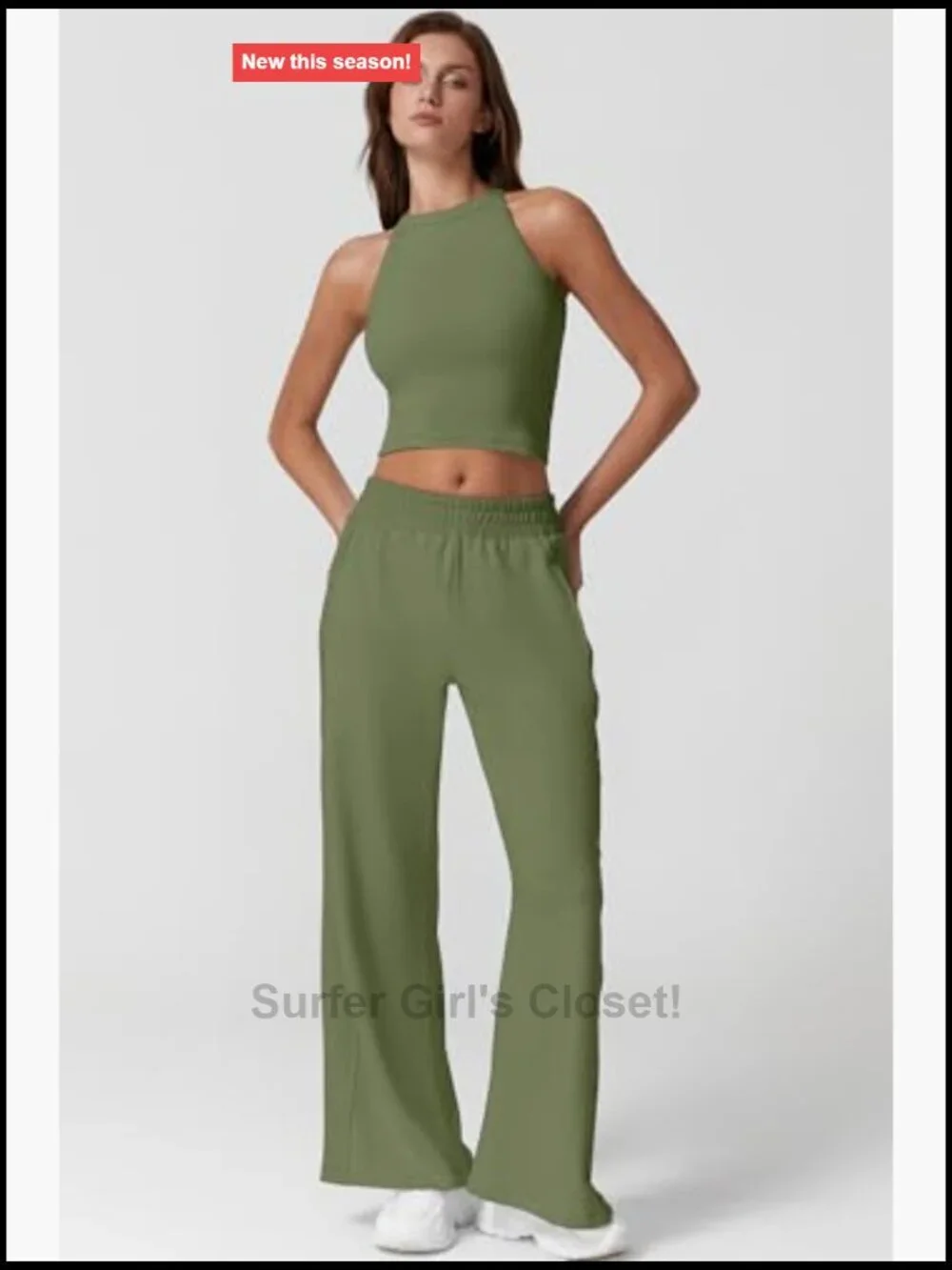 Ribbed Knit Crop Tank Top and Wide Leg Pants 2 Piece Set Sleeveless Tracksuit